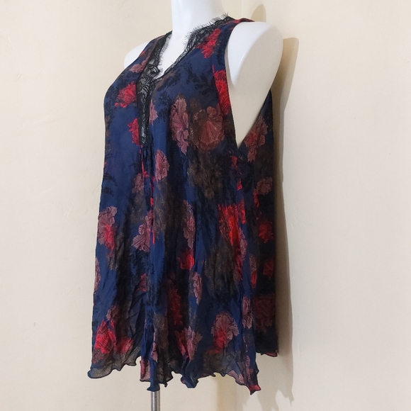 Free People Intimately Blue Red Floral Flowy Lace Short Dress Nightgown Tunic - Picture 2 of 13